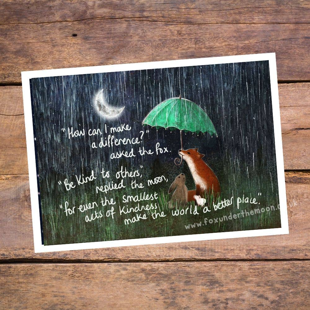 Fox Under The Moon - A4 Art Print ~ Kindness