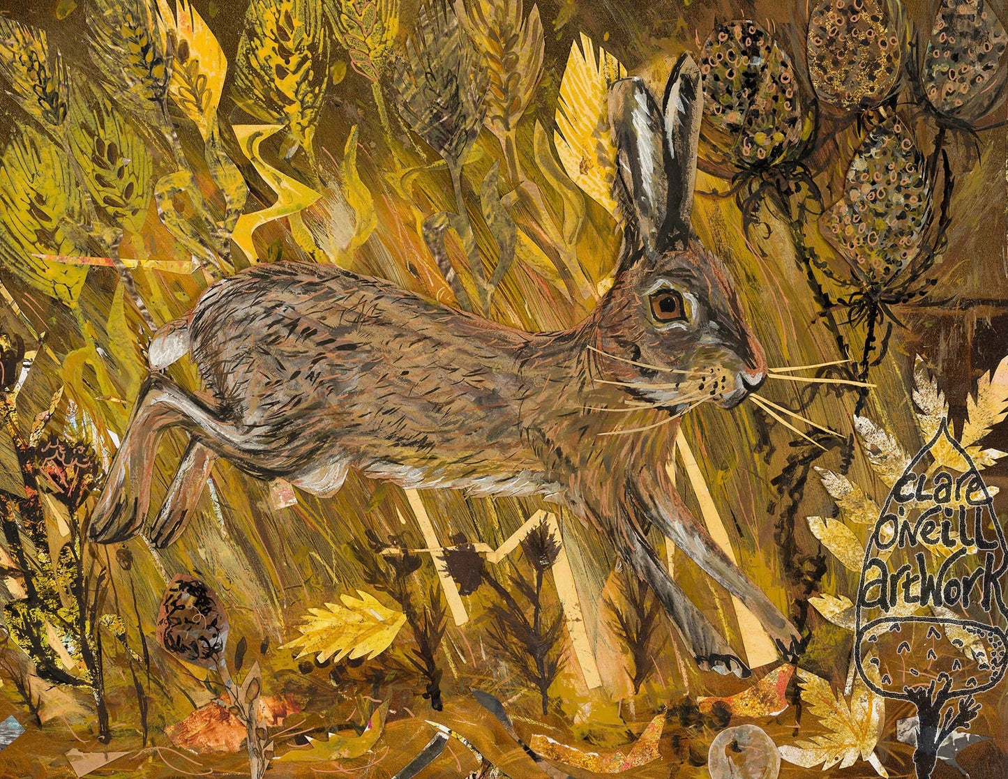Clare O’Neill Artworks - A3 Hare in the wheatfields art print