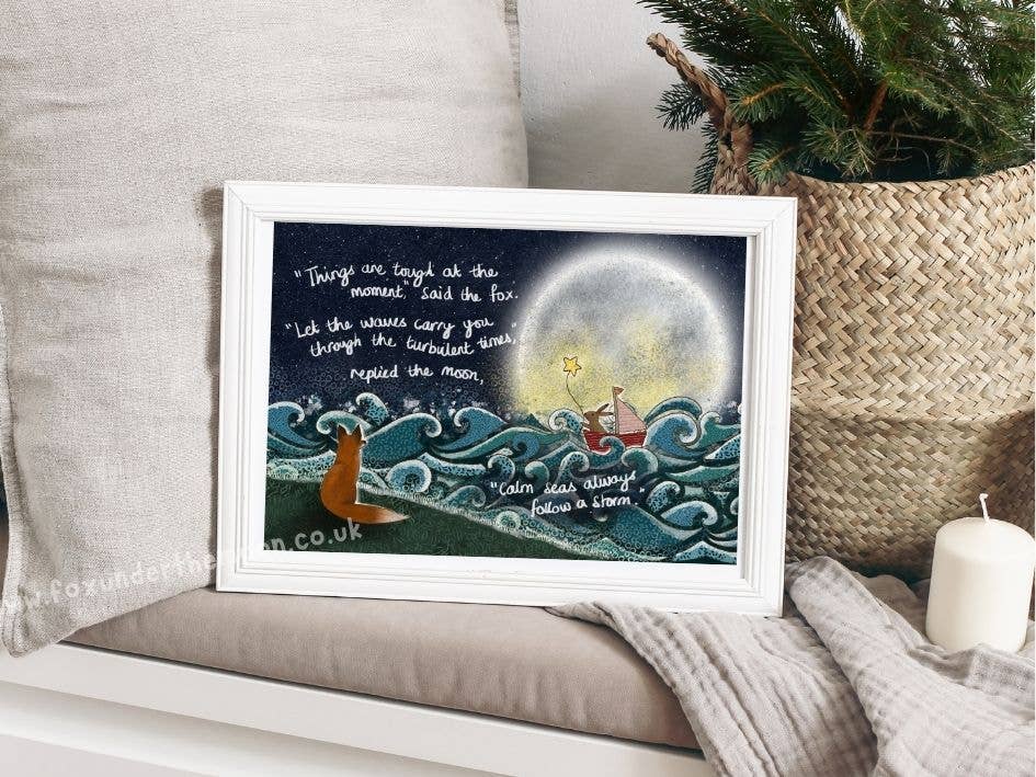 Fox Under The Moon - A4 Art Print ~ Waves