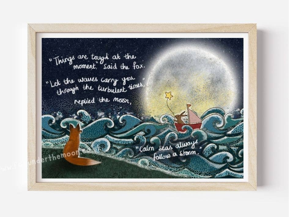 Fox Under The Moon - A4 Art Print ~ Waves