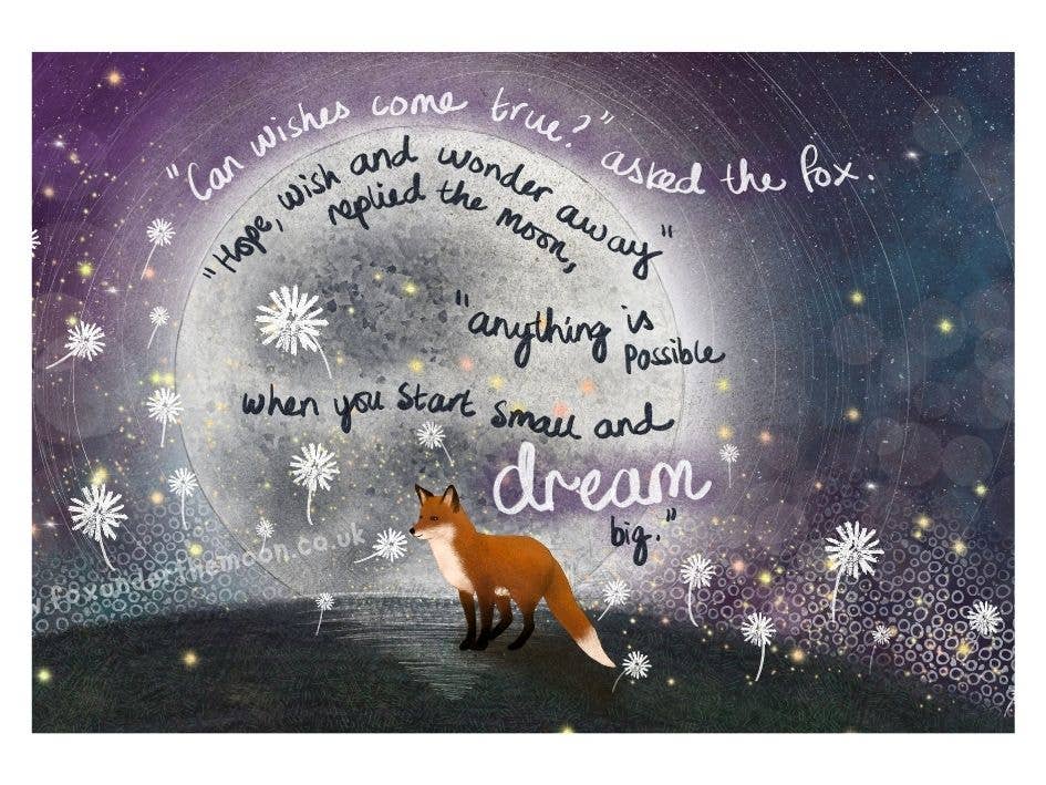 Fox Under The Moon - A4 Art Print ~ Wishes