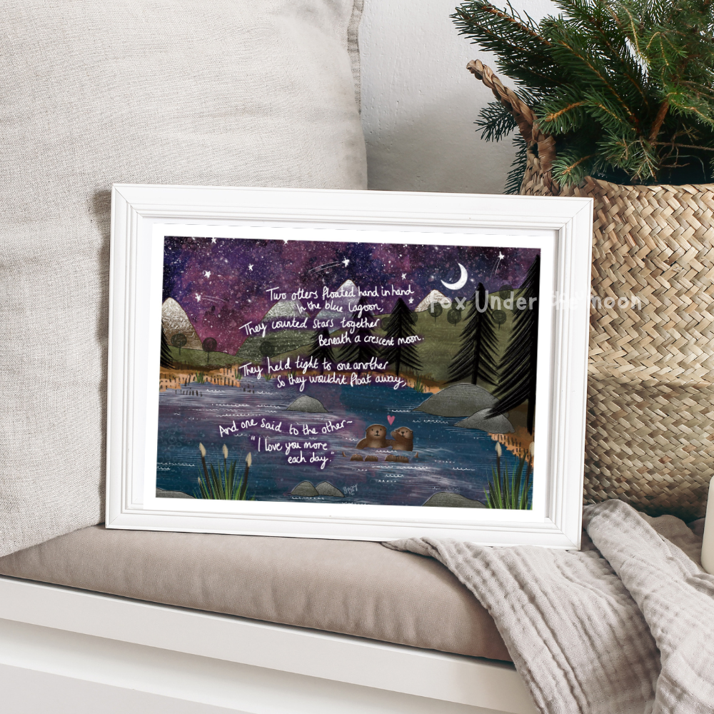 Fox Under The Moon - A4 Art Print ~ Hand In Hand
