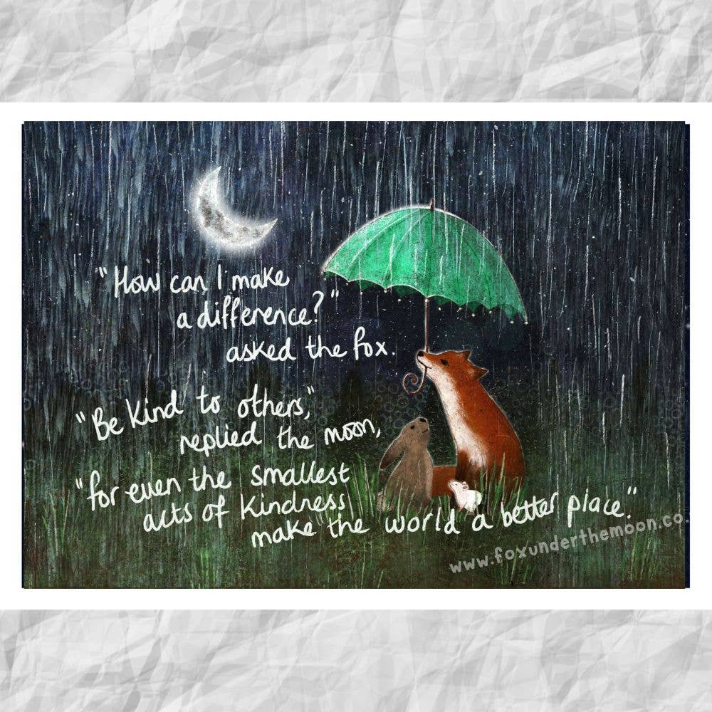 Fox Under The Moon - A4 Art Print ~ Kindness