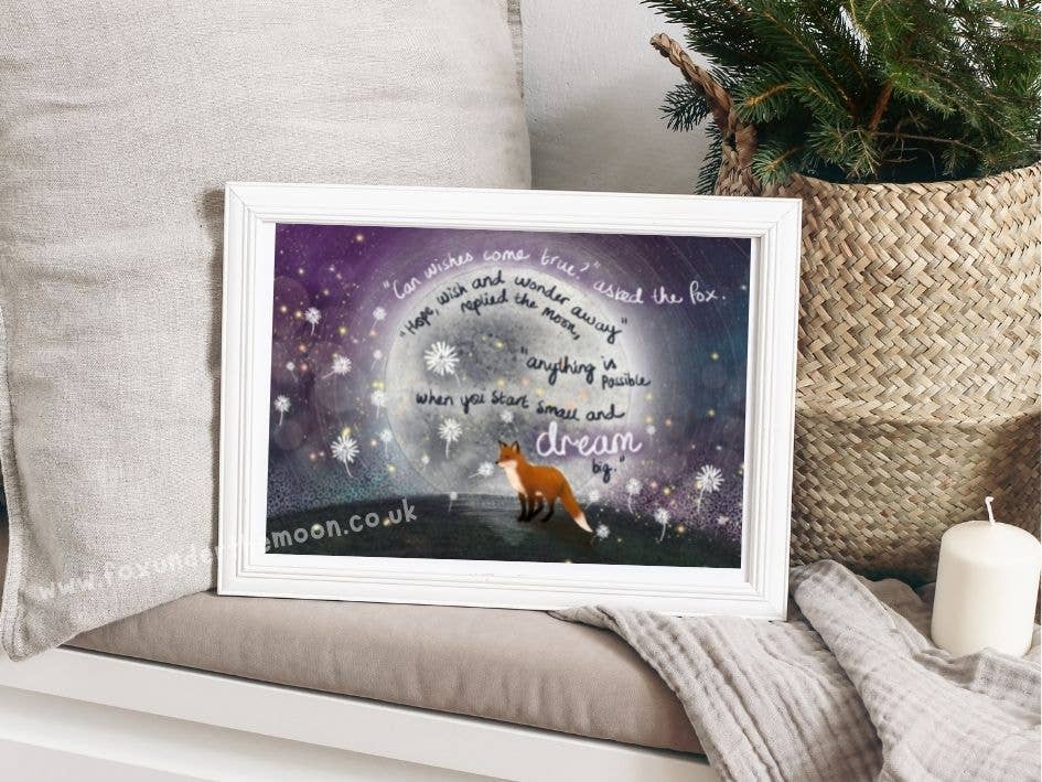 Fox Under The Moon - A4 Art Print ~ Wishes