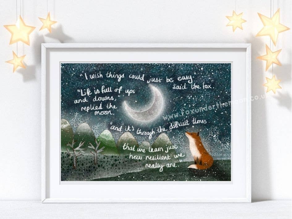 Fox Under The Moon - A4 Art Print ~ Resilient