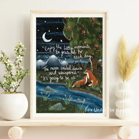 Fox Under The Moon - A4 Art Print - Grateful
