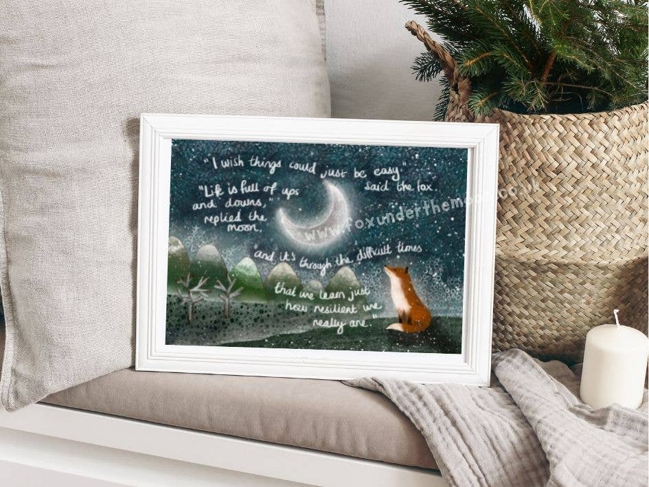 Fox Under The Moon - A4 Art Print ~ Resilient