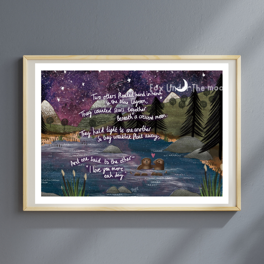 Fox Under The Moon - A4 Art Print ~ Hand In Hand