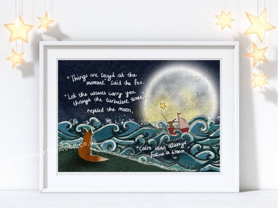 Fox Under The Moon - A4 Art Print ~ Waves
