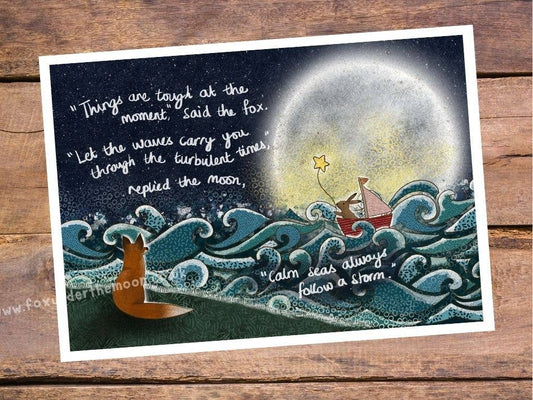 Fox Under The Moon - A4 Art Print ~ Waves