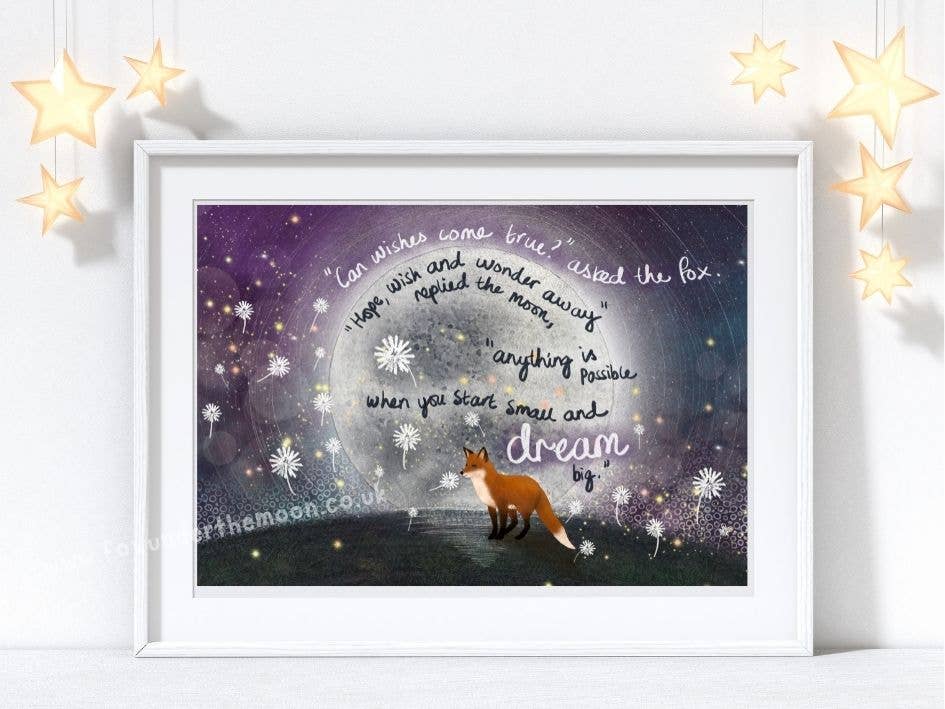 Fox Under The Moon - A4 Art Print ~ Wishes