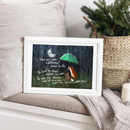 Fox Under The Moon - A4 Art Print ~ Kindness