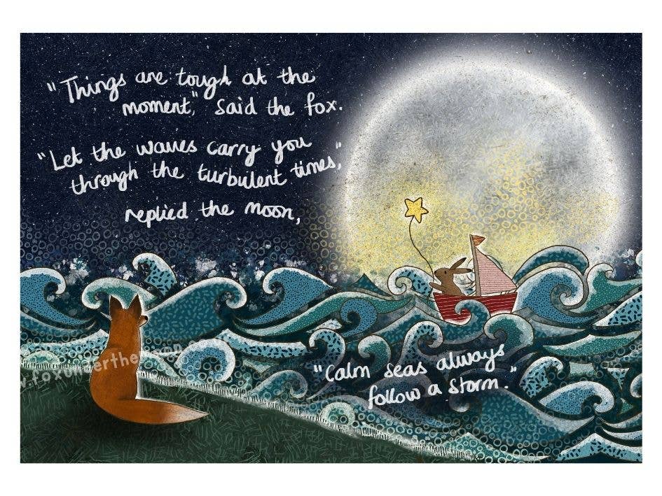 Fox Under The Moon - A4 Art Print ~ Waves