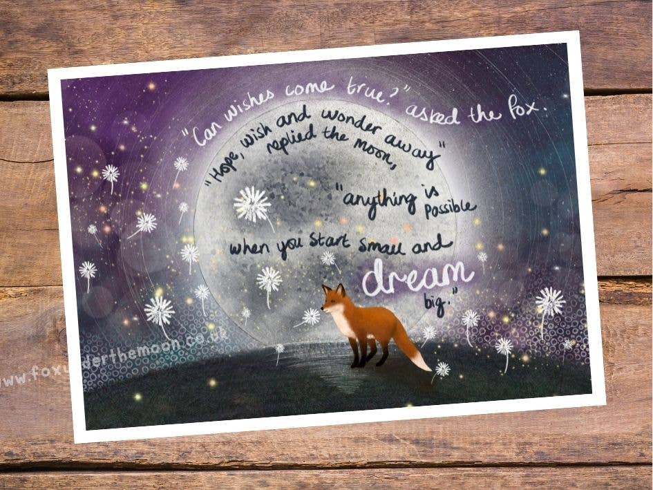 Fox Under The Moon - A4 Art Print ~ Wishes