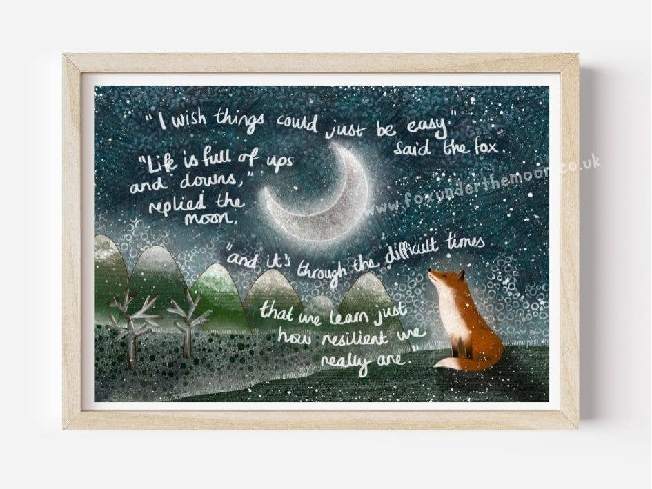 Fox Under The Moon - A4 Art Print ~ Resilient