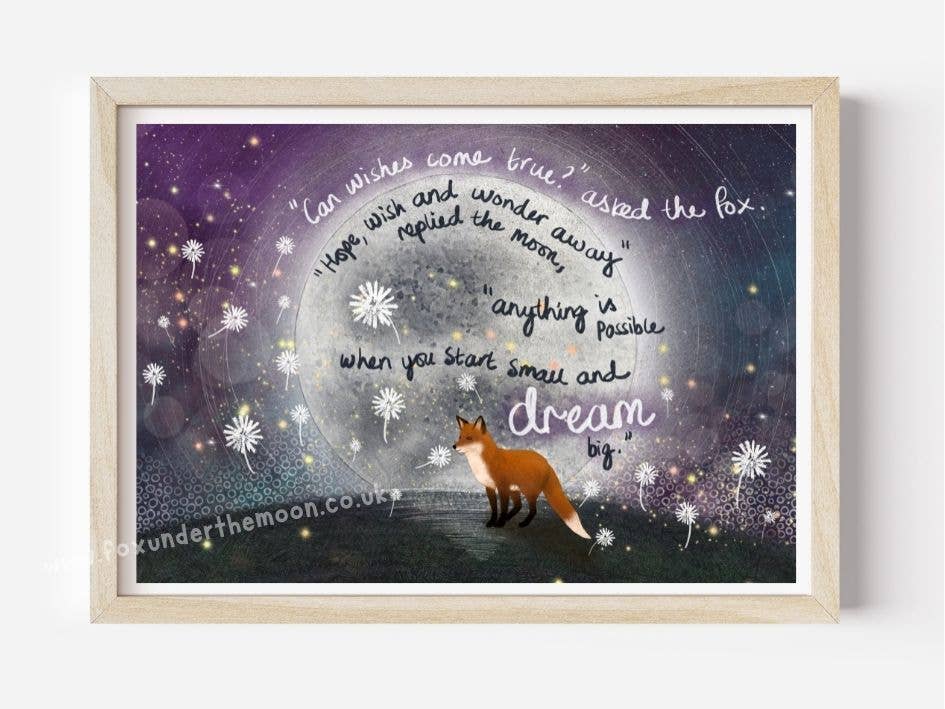 Fox Under The Moon - A4 Art Print ~ Wishes
