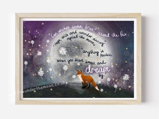 Fox Under The Moon - A4 Art Print ~ Wishes
