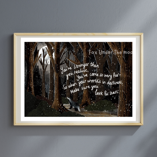 Fox Under The Moon - A4 Art Print ~ Look For Stars